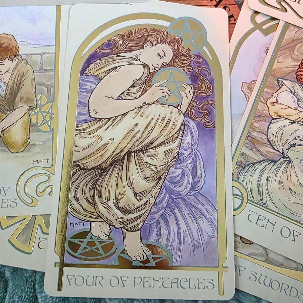 Ethereal Visions Tarot Deck | Art Nouveau Gold Foil Cards with Guidebook